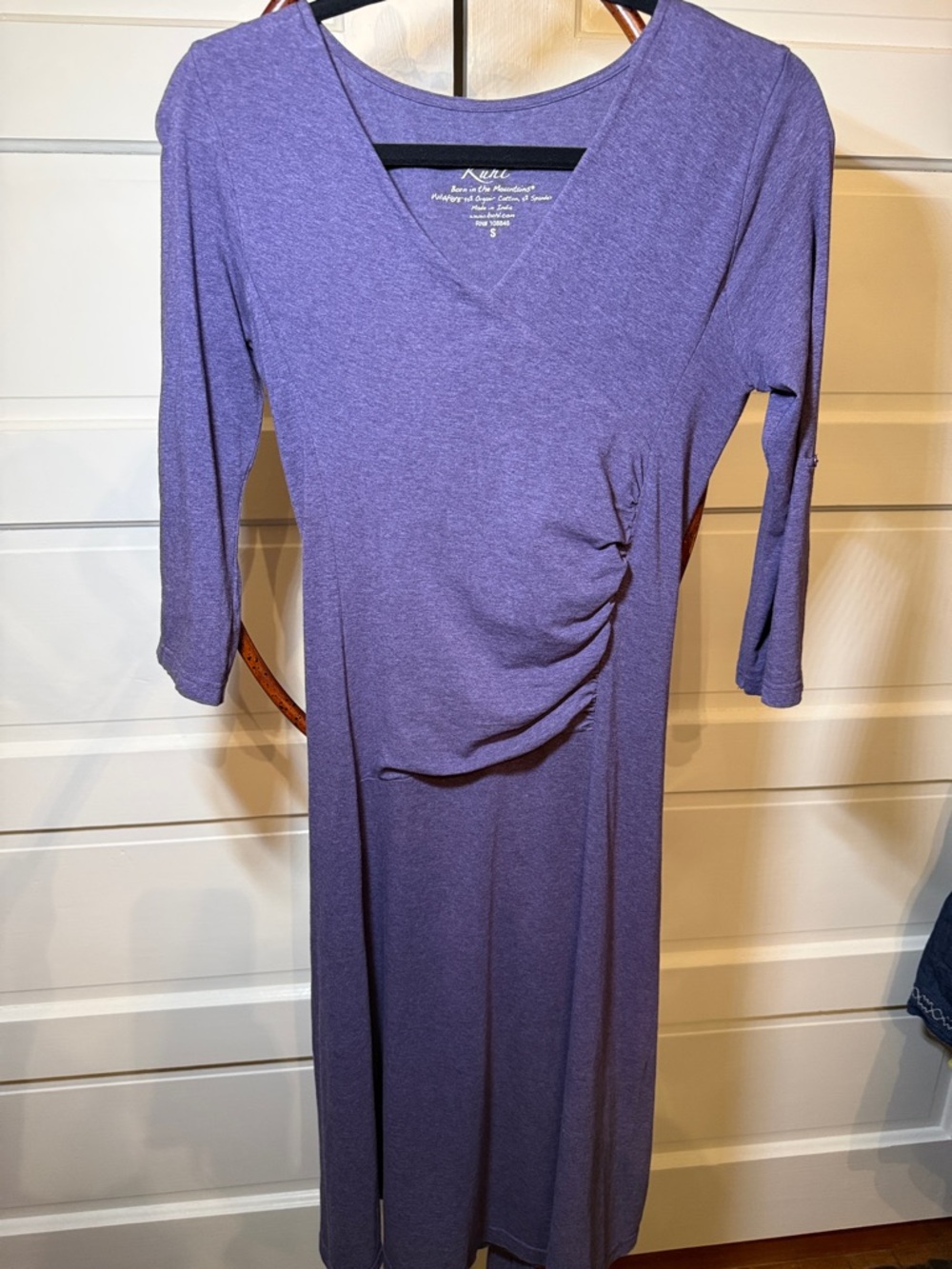KÜHL Purple Ruched Midi Dress Organic Cotton Tie Waist Small